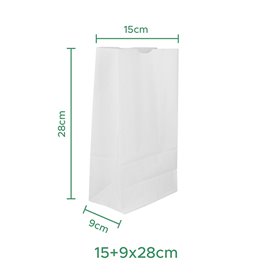 Torba Papierowa Eko Biała bez Uchwytów 50g/m² 15+9x28cm (1.000 Sztuk)